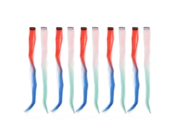 2026 Conjunto de 10 Extensões de Cabelo Coloridas com Presilhas nas Cores Rosa, Verde, Vermelho e Azul, Fibra Sintética Resistente ao Calor