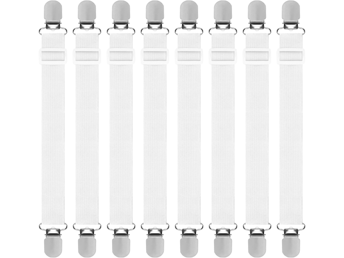 Conjunto De 8 Prendedores De Lençol Ajustáveis ​​brancos , Elásticos Para Prender Lençóis. Aquaforge (35 Cm 130 Cm)