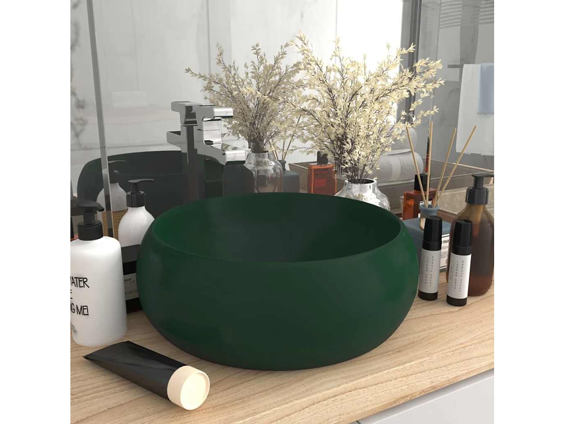 Vidaxl Lavatório Luxuoso Redondo 40x15cm Cerâmica Verde-escuro Mate