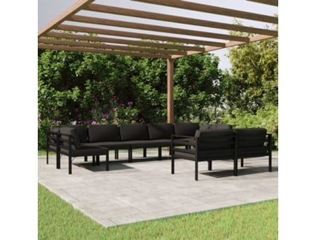 Conjunto de Relax com 9 Peças com Almofadas (64,5 x 70 x 64,5 - Alumínio - Cinzento)