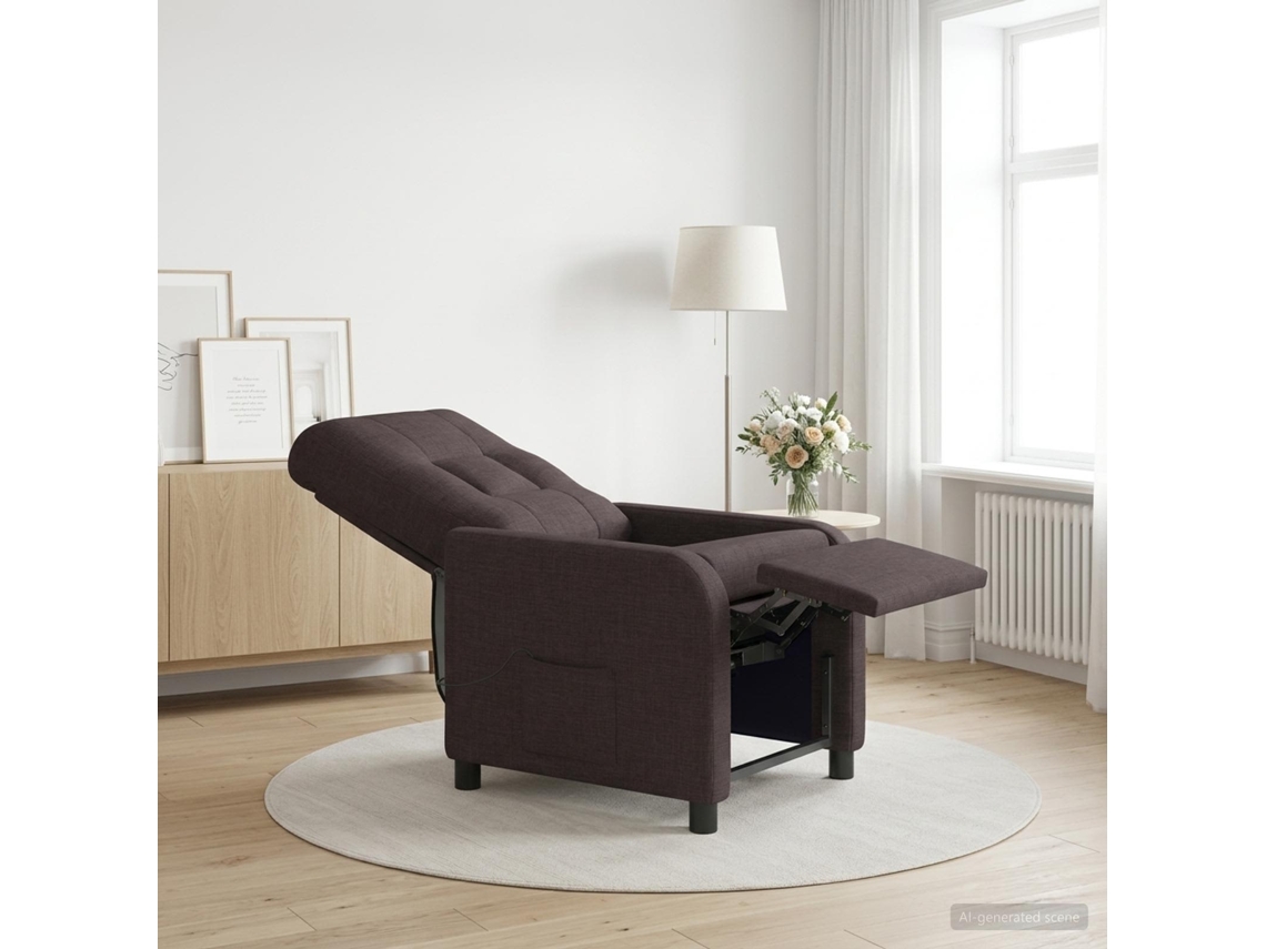 Vidaxl Recliner De Massagem Marrom Escuro Tecido