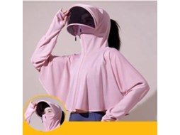 Camiseta Com Capuz Para Mulher De Manga Longa Protetora Solar Verão Transpirable Tecido Seda Gelo Resistente A Uv Tamanho L Rosa