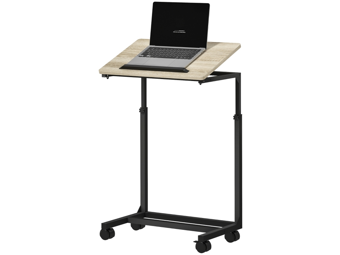 Mesa Lateral Em Formato De C Altura Ajustável Com Rodízios, Mesa Para Laptop, Para Espaços Pequenos/sala De Estar, 55x36x62,5 82,5cm, Branca Ycone