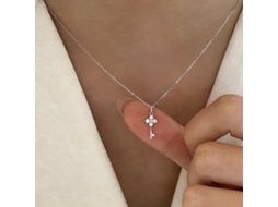 Desvende a Alegria do Seu Coração~ Colar Mini Chave Zircônia em Prata S925, Luxuoso Trevo de Quatro Folhas MDUG (ouro Branco)