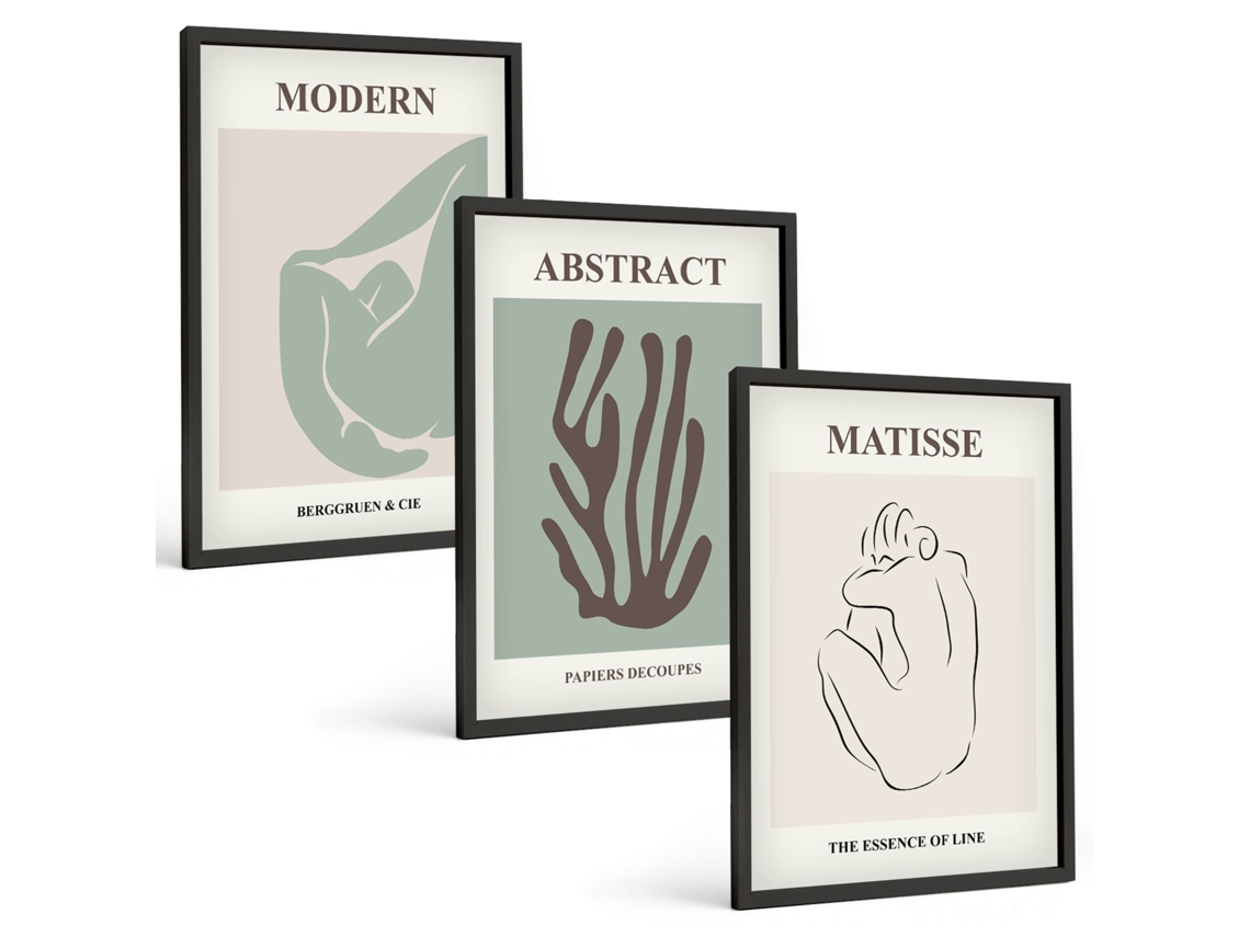 Conjunto De Pinturas Pinturas Abstratas Elegantes De Matisse Espelharte (3 Peças 40x60 Cm)