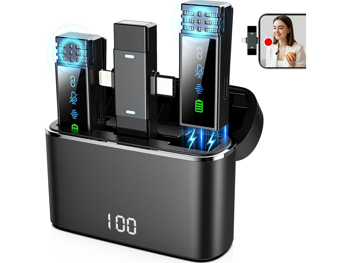 Kit Com 2 Microfones De Lapela Sem Fio Para Iphone, Ipad E Android , Microfone Mini Com Redução Ativa Aquaforge (modelo Mais Recente De 2025)