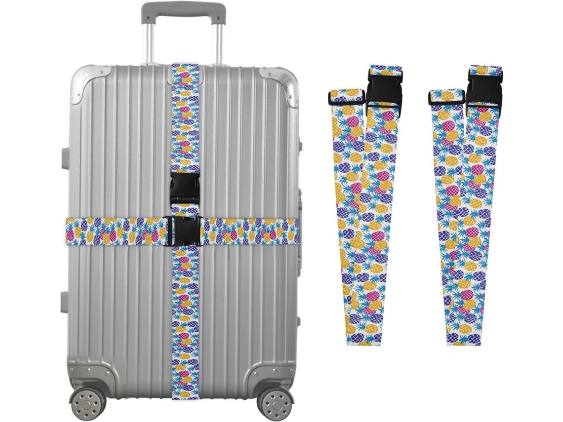 Conjunto De 2 Cintas Bagagem Com Estampa Abacaxi Nas Cores Amarelo E Azul, Ideais Para Malas De Viagem Cintas Ajustáveis