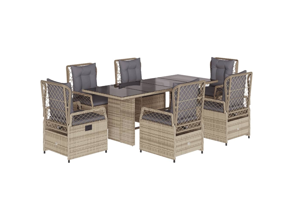 Conjunto de 7 Jantar para Jardim com Almofadões Vime Pe Bege MAISON EXCLUSIVE