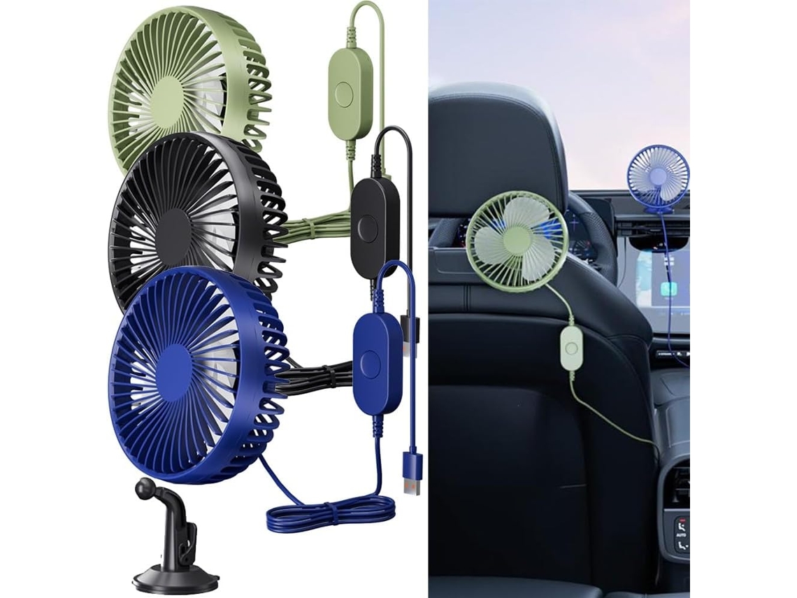 Ventilador Para Carro 12v/24v, 3 Velocidades E Rotação, Recarregável