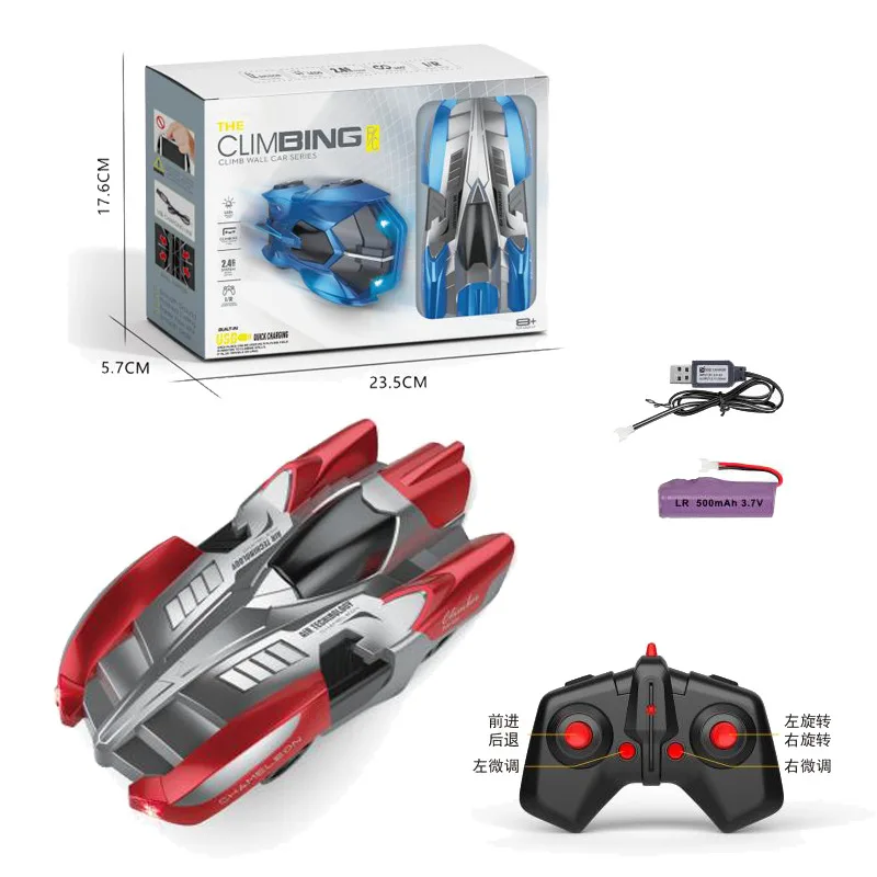 Carrinho acrobático com controle remoto para escalada de paredes, com luzes de LED e rotação de 360°, brinquedo elétrico.
