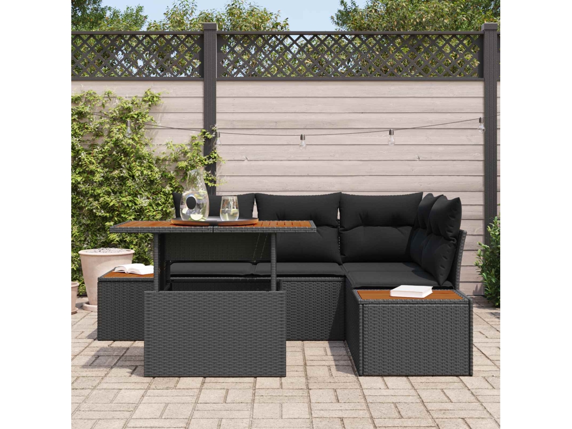 Vidaxl Conjunto De Sofá De Jardim 5 Unid. Preto Rattan Sintético