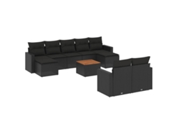 Conjunto de 10 Sofás de Jardim com Almofadões Vime Pe Preto MAISON EXCLUSIVE