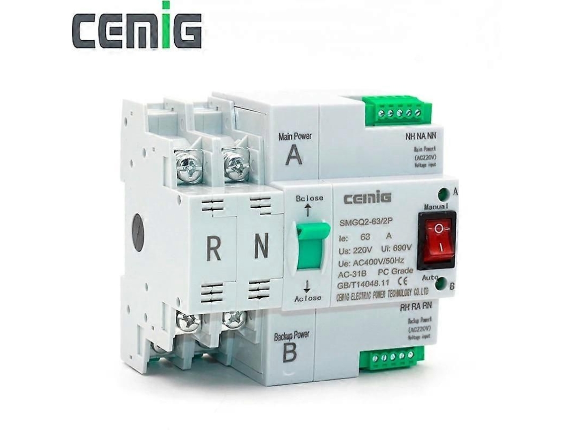 Interruptor De Transferência Automática Ats Smgq2-63/2p 16a-63a Rail 35mm Hogar Ac230v 110v 220v Ac220v 16a