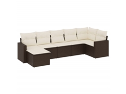 Conjunto de 7 Sofás de Jardim com Almofadões Vime Pe Castanho MAISON EXCLUSIVE (7 pcs)