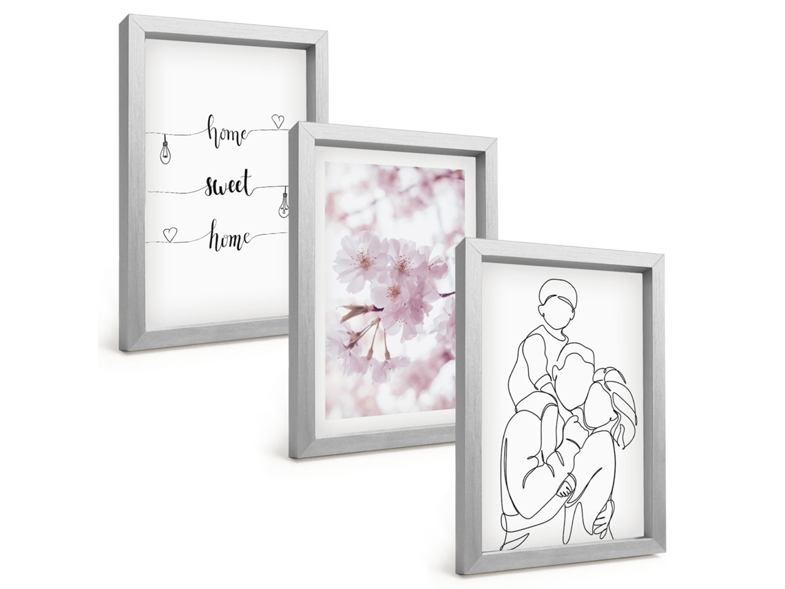 Composição De Quadros Flores, Família, Minimalista Espelharte (3 Peças 20x30 Cm)