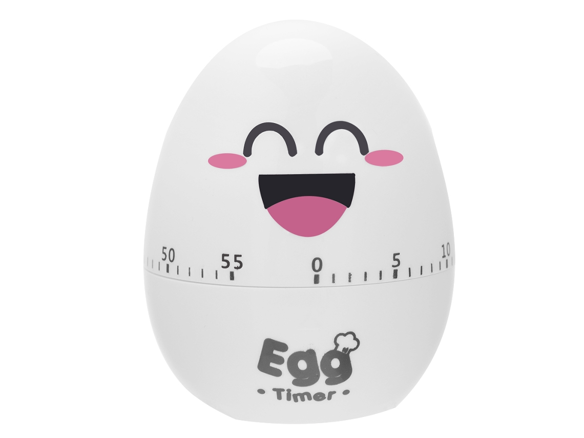 Temporizador Manual De Cozinha Em Formato Ovo Plástico Com Desenho Animado, Alarme Mecânico De 55 Minutos, Branco