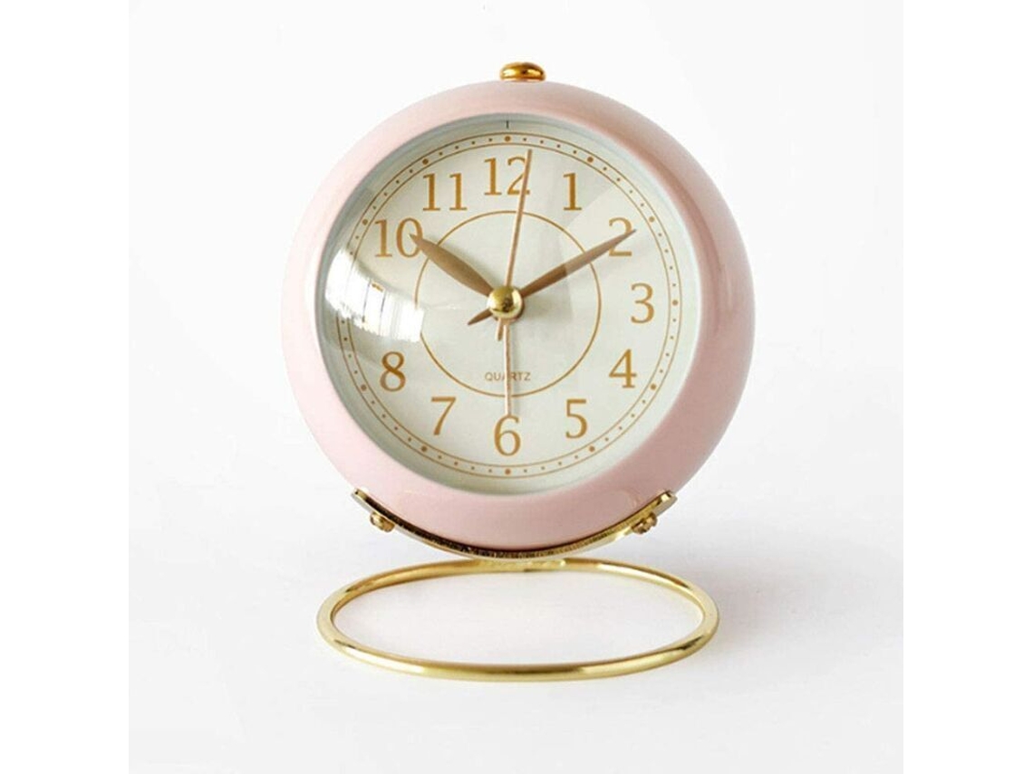 Mini despertador analógico de quartzo de 3 polegadas, silencioso, sem tique-taque, com luz noturna e mostrador grande Brilvibera (rosa)