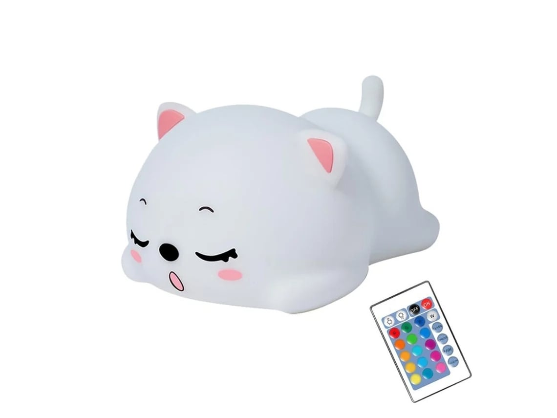 Candeeiro De Gato Adormecido Com Controlo Remoto Silicone Kitty Night Light Para Crianças Bebés Meninas Recarregável Fofa Luz Noturna Kawaii Bestvite