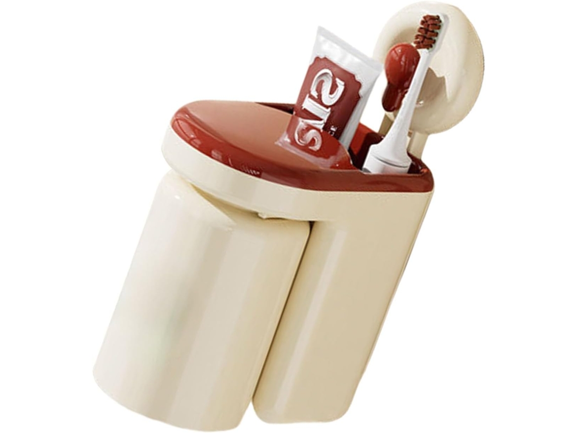 Organizador De Banheiro Adesivo Elegante E Compacto Com Porta Copos, Fabricado Em Material Pp Resistente
