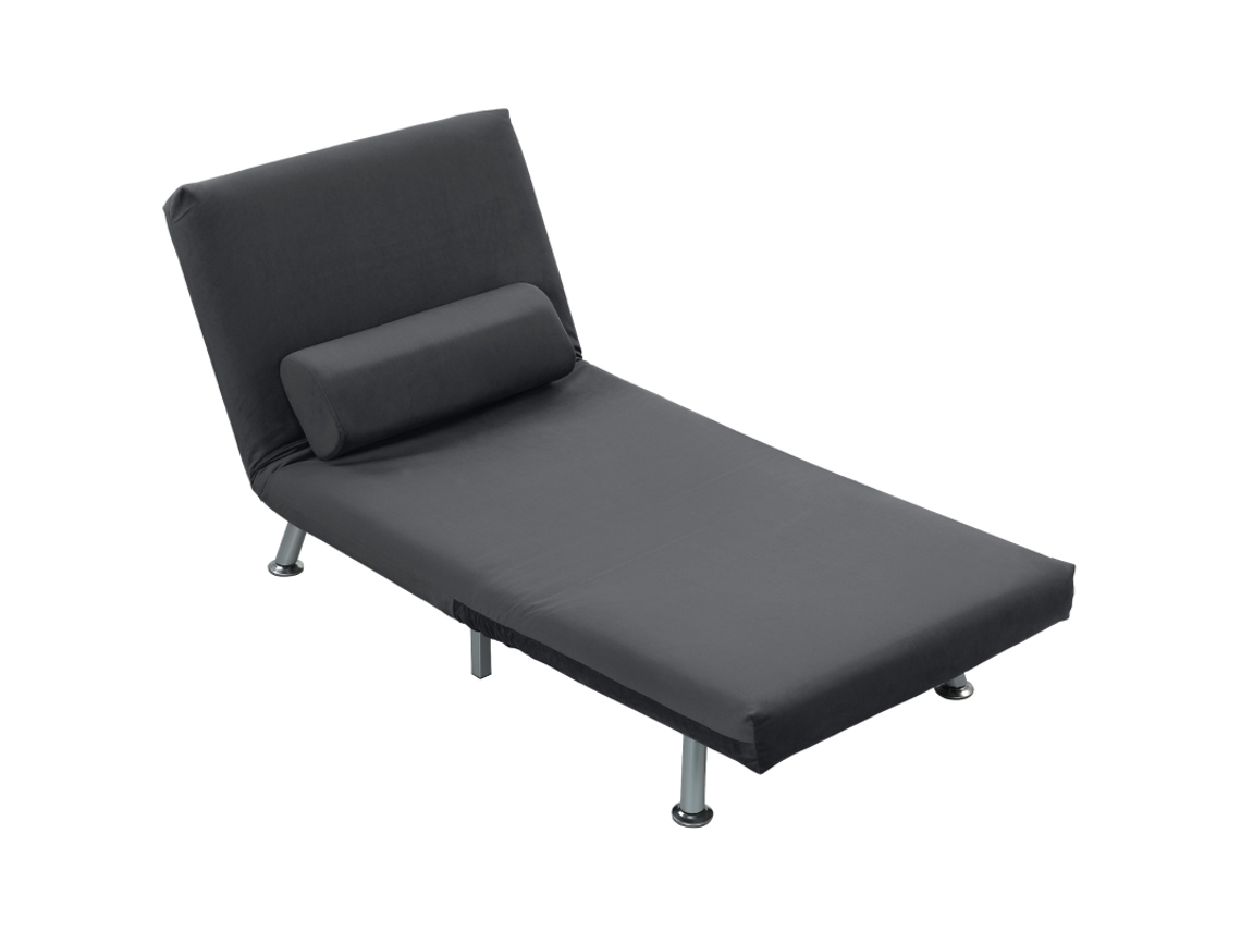 Poltrona Reclinável Com Função Cama, Em Veludo, Encosto Ajustável, 75x70x75 Cm, Cinza Escuro.