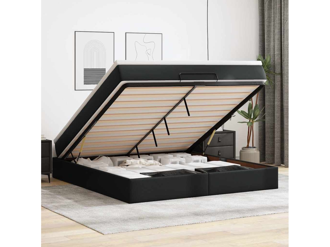 Vidaxl Estrutura De Cama Otomana Com Colchão 160x200 Cm Preta