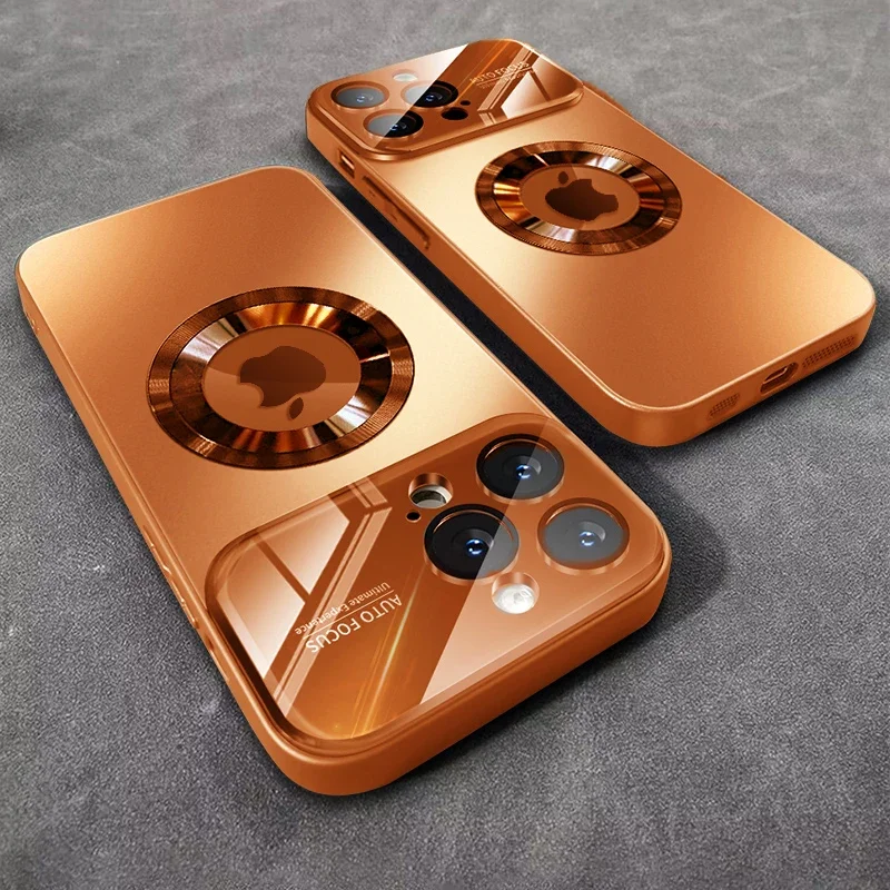 Capa Protetora Magnética Para Carregamento Sem Fio (iphone 15 Plus Laranja) Com Câmera De Vidro.