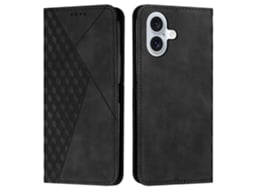 Capa Em Couro Pu Magnético Com Suporte Para Apple Iphone 16 Preto