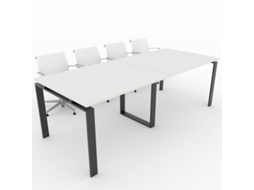 Mesa de Reunião de Casa e de Escritório. Estrutura Metálica Aberta Cor Preto Tampo em Melamina Branca 240X100. Fabricada em Espanha. OFICIT