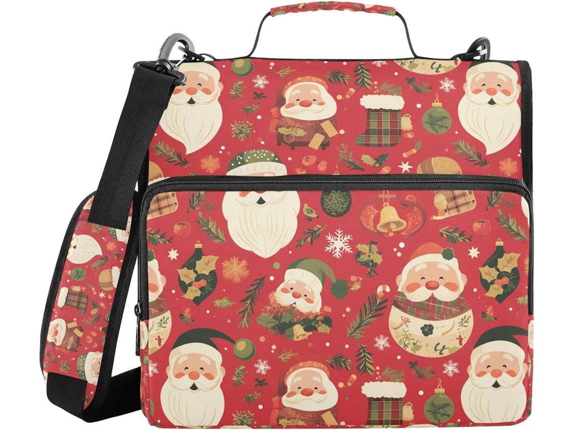 Organizador Pasta Xadrez De Papai Noel Com Alça Ombro, Vários Sacos De 3, 8cm, 3 Porta Lápis Com Sino