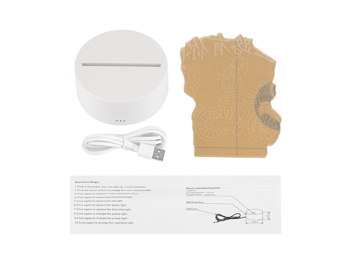 Base de Lâmpada Led 3D Acrílico Touch Switch 4.5V com 7 Cores e Cabo Usb (base Branca) | S/MARCA