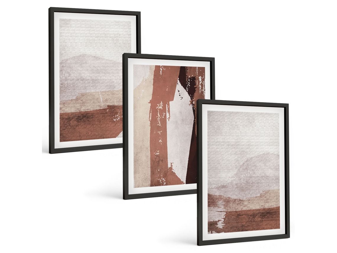 Conjunto De Pinturas Padrões Abstratos Em Marrom E Bege Espelharte (3 Peças 40x60 Cm)