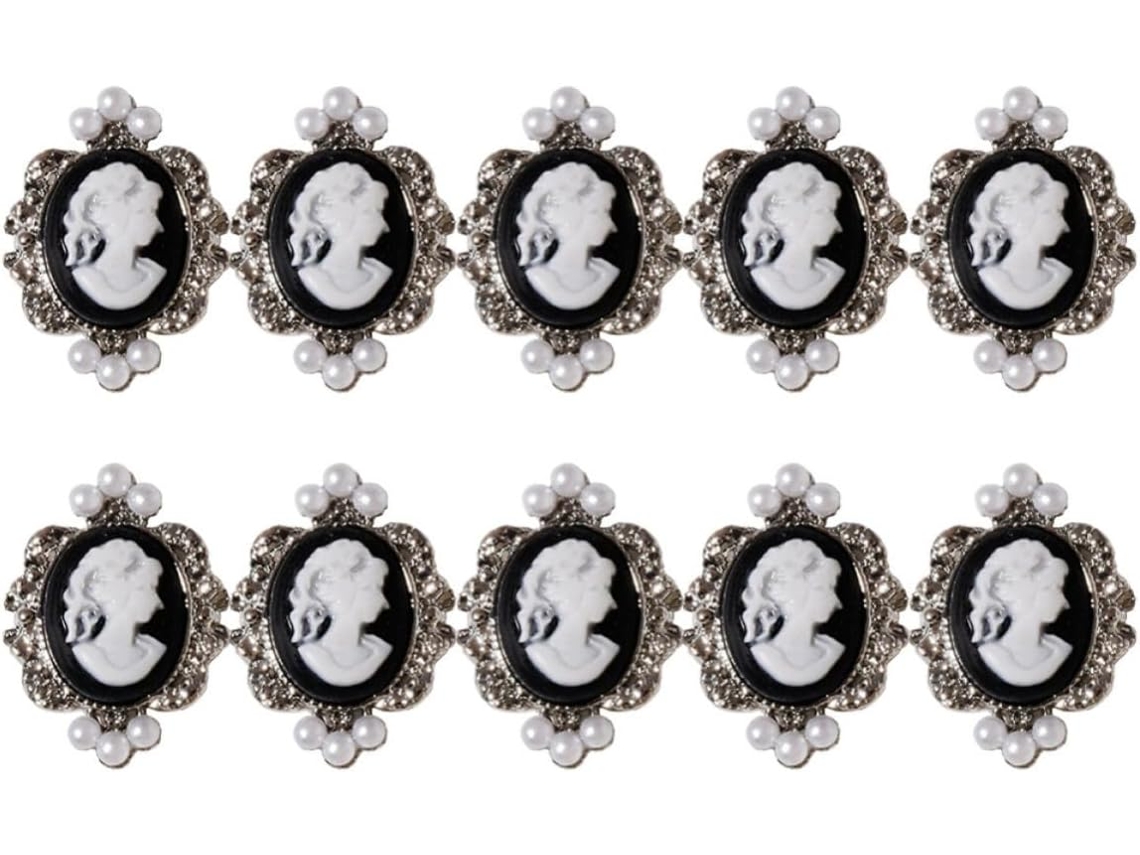 Conjunto de 10 adesivos barrocos vintage com faixa metálica estampada e pérolas.