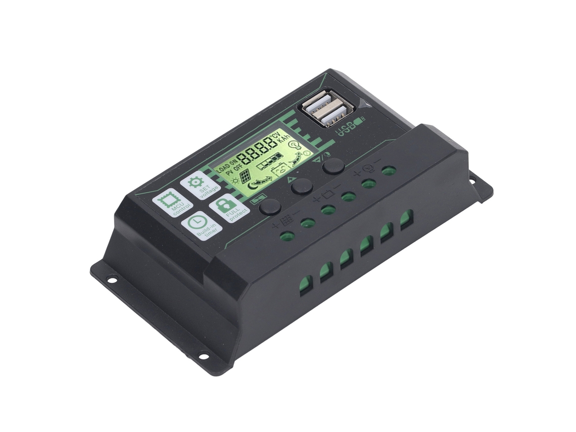 Laxiscreed Controlador De Carga Solar Pwm 12v/24v Com Usb E Display Lcd Para Painéis Solares
