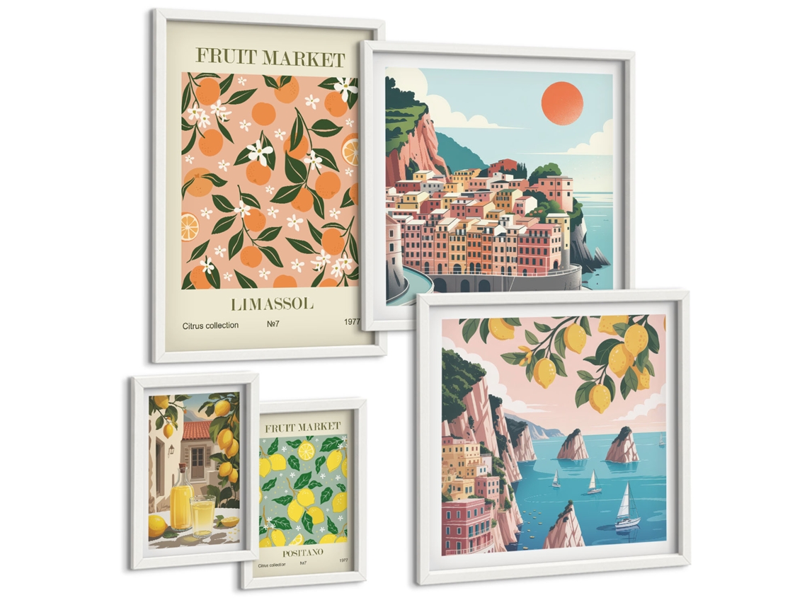 Conjunto De Pinturas Mercados De Frutas Litorâneos Espelharte (5 Peças)