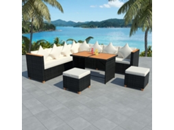 Vidaxl 7 Pcs Conjunto Lounge De Jardim C/ Almofadões Vime Pe Preto