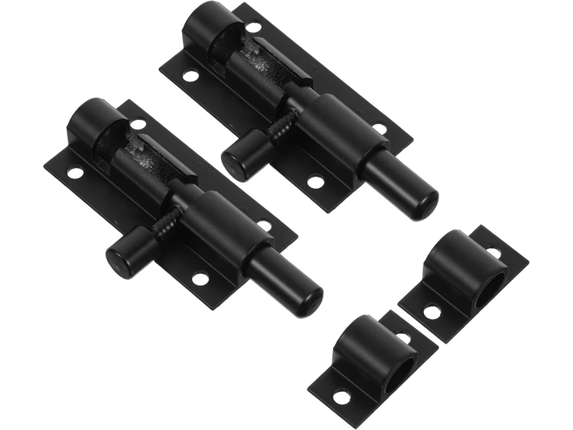 2 Peças De Trinco Porta Preto Resistente Com Ferrolho Deslizante Metal Polegadas