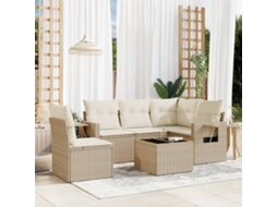 Vidaxl 6 Pcs Conjunto De Sofás P/ Jardim Com Almofadões Vime Pe Bege