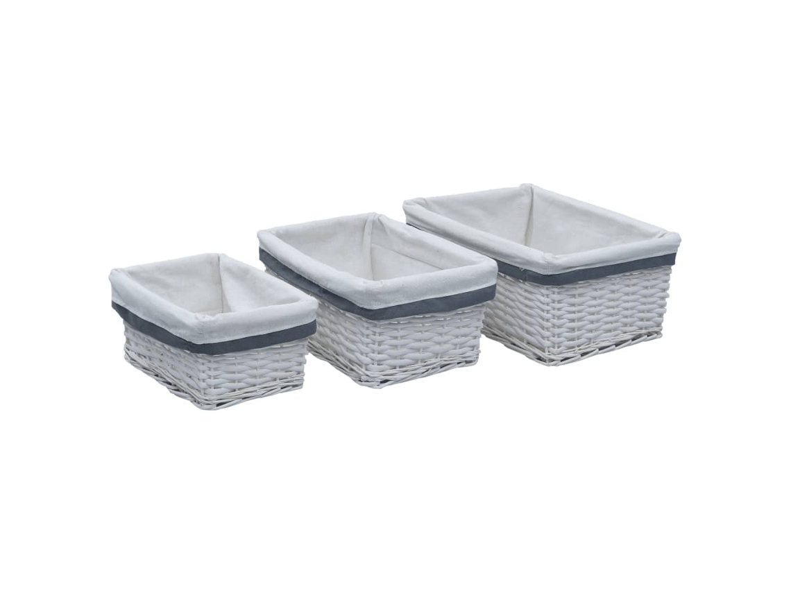 Vidaxl 3 Pcs Conjunto De Cestos De Encastrar Salgueiro Branco