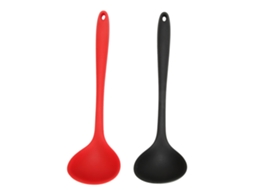 Conjunto de 2 Colheres de Sopa de Silicone Multifuncional Preto Vermelho com Buraco de Pendura