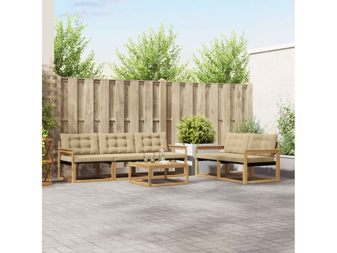 Vidaxl Conjunto De Sofás Para Exterior 6 Pcs Branco E Bege