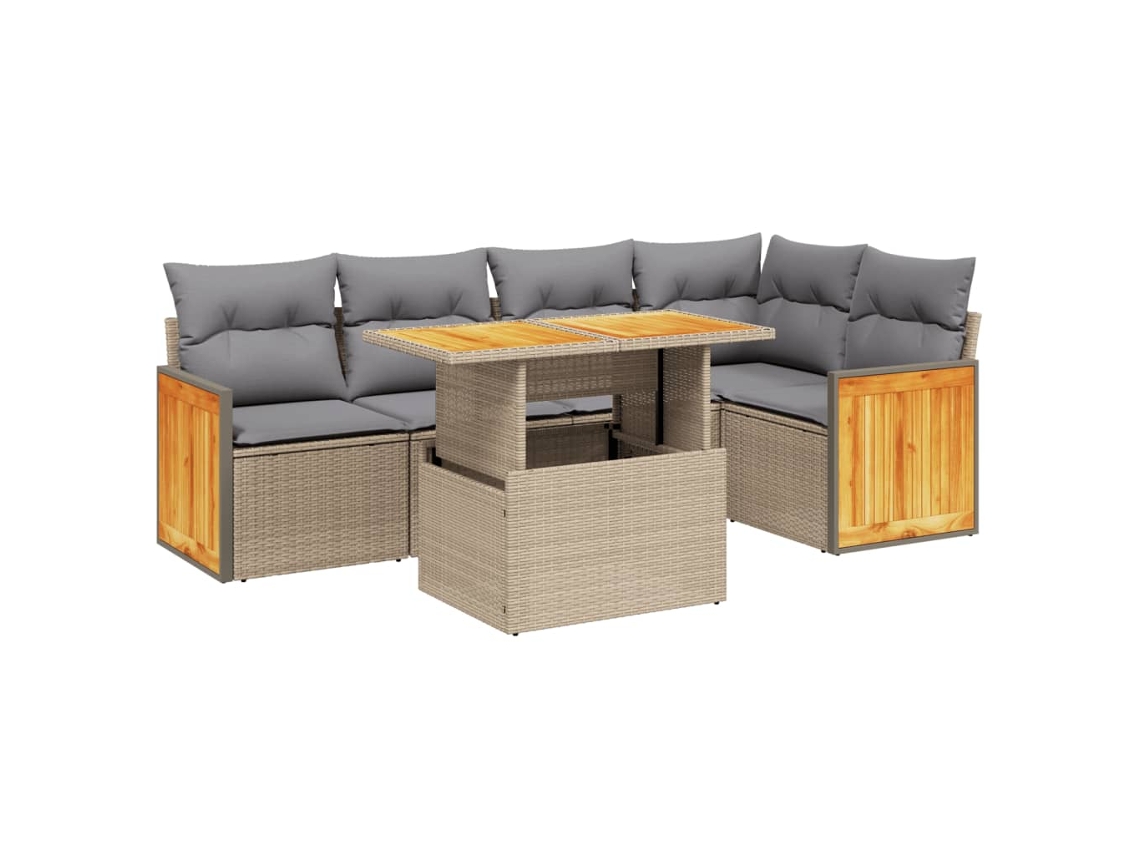 Conjunto de 6 Sofás P/ Jardim com Almofadões Vime Pe Bege MAISON EXCLUSIVE (80x200 cm)