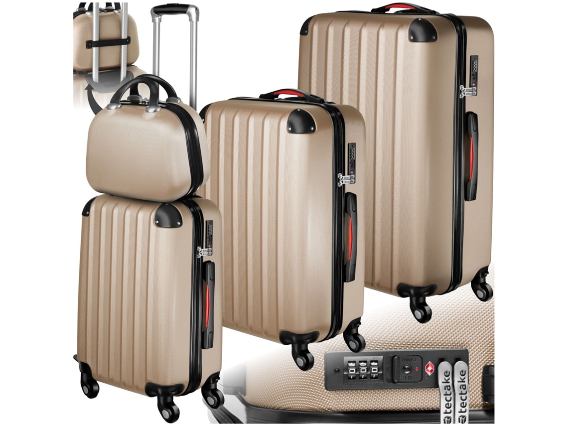 Conjunto De Malas De 4 Peças Tectake  Rígidas, Com Pegas Ergonómicas, Rodas Giratórias De 360°, Cor Champanhe