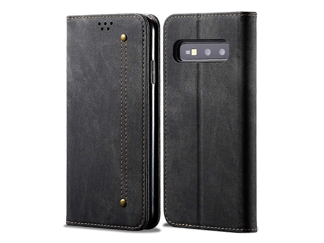 Capa De Couro Estilo Casual Com Textura De Jeans, Abertura Horizontal, Suporte, Compartimentos Para Cartões E Carteira Para Galaxy S10e