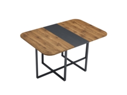 Mesa Extensível Com Textura De Madeira E Detalhe Preto. Estrutura Metálica Robusta, Ideal Para 4-6 Pessoas. Modelo Moderno E Versátil.