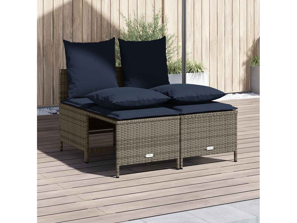 Vidaxl Conjunto De Sofá De Jardim Com 4 Peças E Almofadas Em Rattan Sintético Cinza