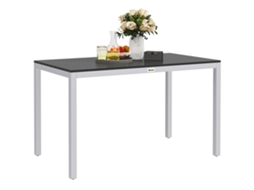 Mesa de Jantar de Jardim para 4 a 6 Pessoas com Tampo Ripado, Estrutura de Alumínio Resistente À Ferrugem, 120 X 70 X 72 Cm, Preta. CHEZMOI
