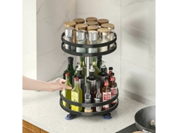Suporte giratório de 2 níveis em aço inoxidável com bandeja para armário de cozinha, rotação de 360° e altura ajustável.