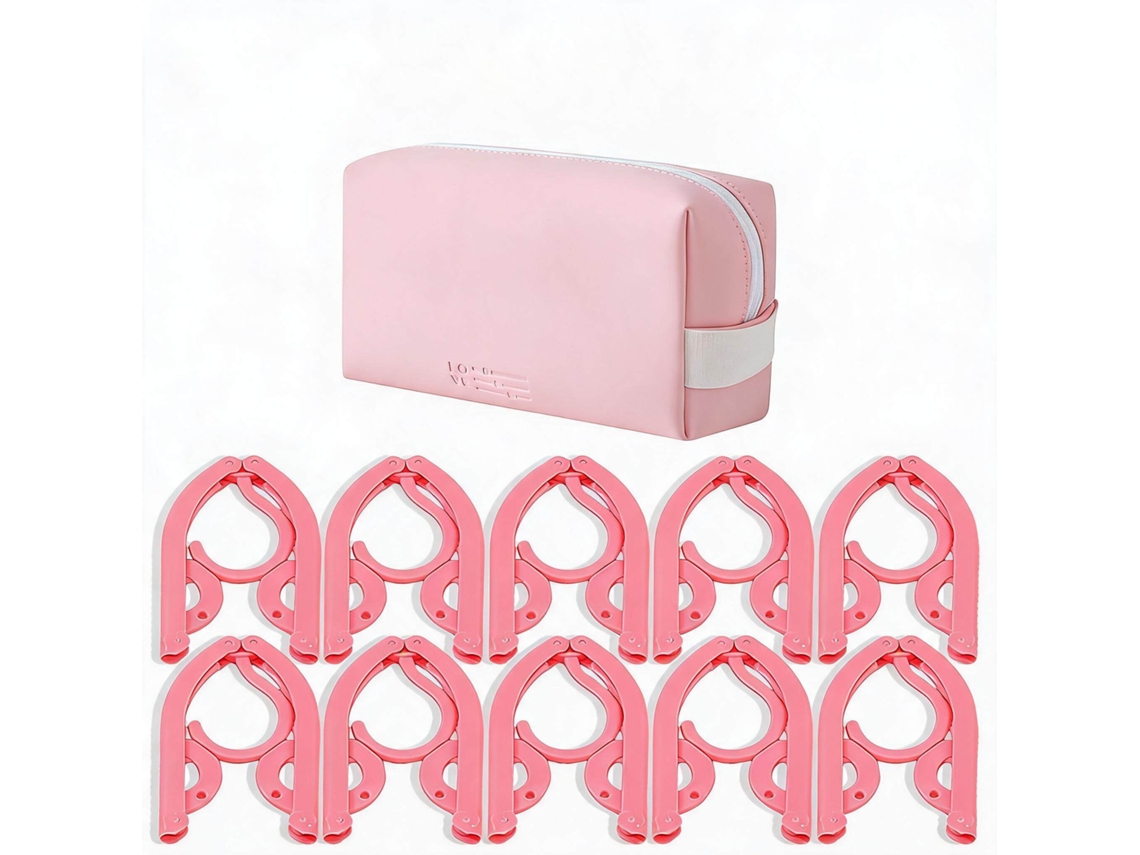 Conjunto Cabides CHRUI Dobráveis Viagem 10 Cabides Plástico + Bolsa (rosa)