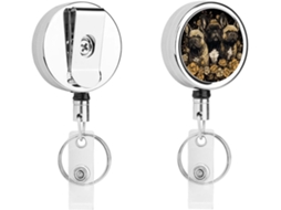 Porta Crachá Retrátil Com Três Bulldogs Franceses, Moderno E Durável, Em Metal, Com Cordão De Nylon De 68cm, Ideal Para