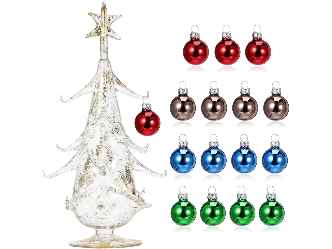 Árvore De Natal De Vidro Para Decoração De Mesa E Bancada